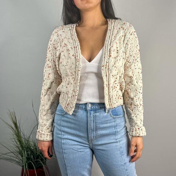Moon & Madison Cream Confetti Knit Open Front Cropped Cardigan - Picture 1 of 9